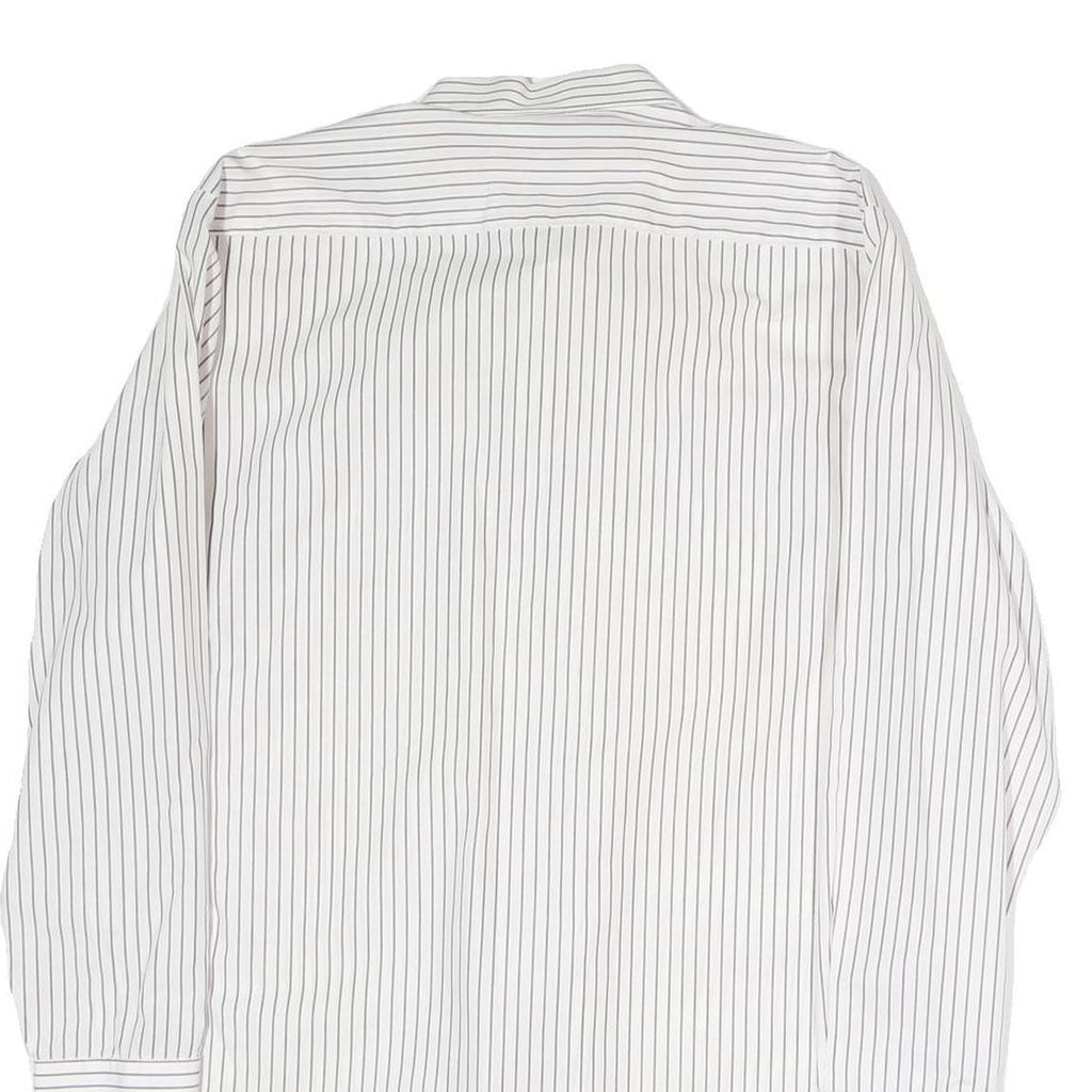 Mens White & Black Striped Cotton Blend Shirt L Classic Long Sleeve Button Shirt