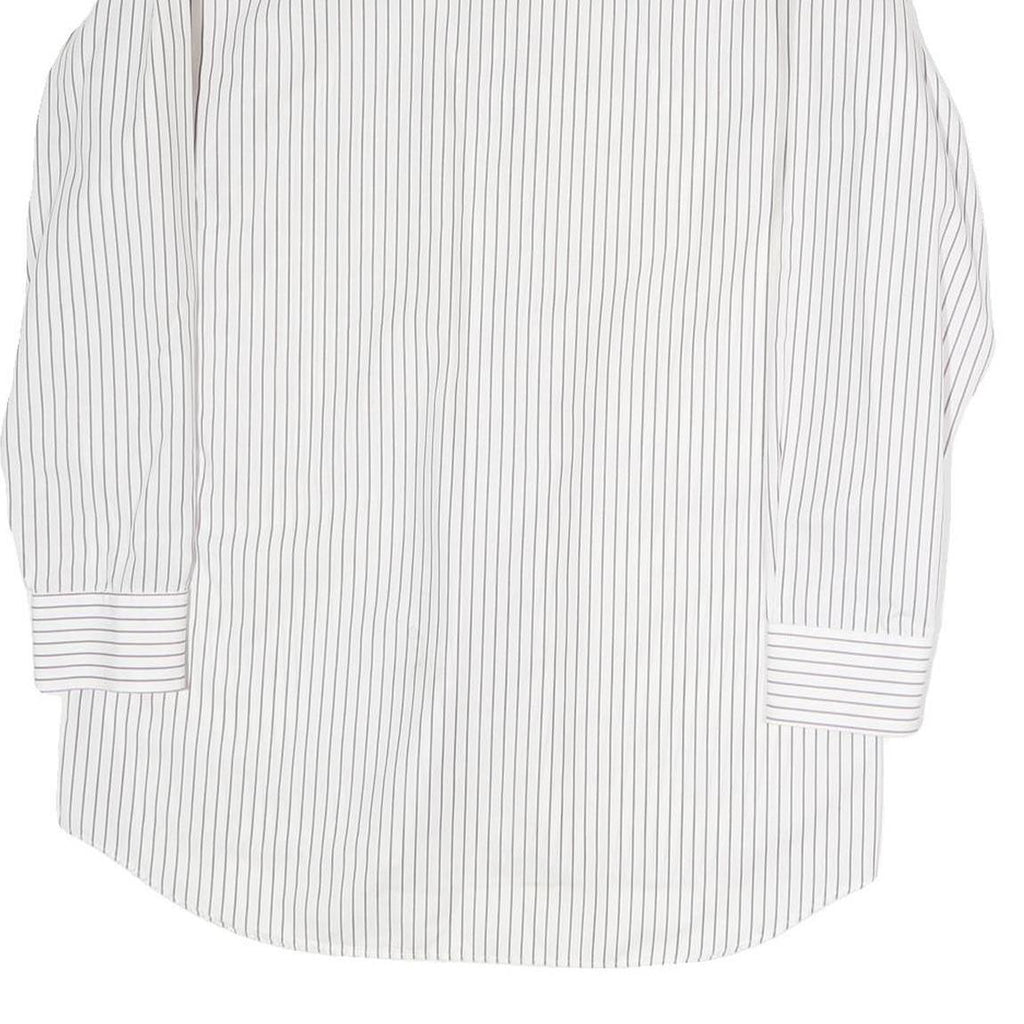 Mens White & Black Striped Cotton Blend Shirt L Classic Long Sleeve Button Shirt