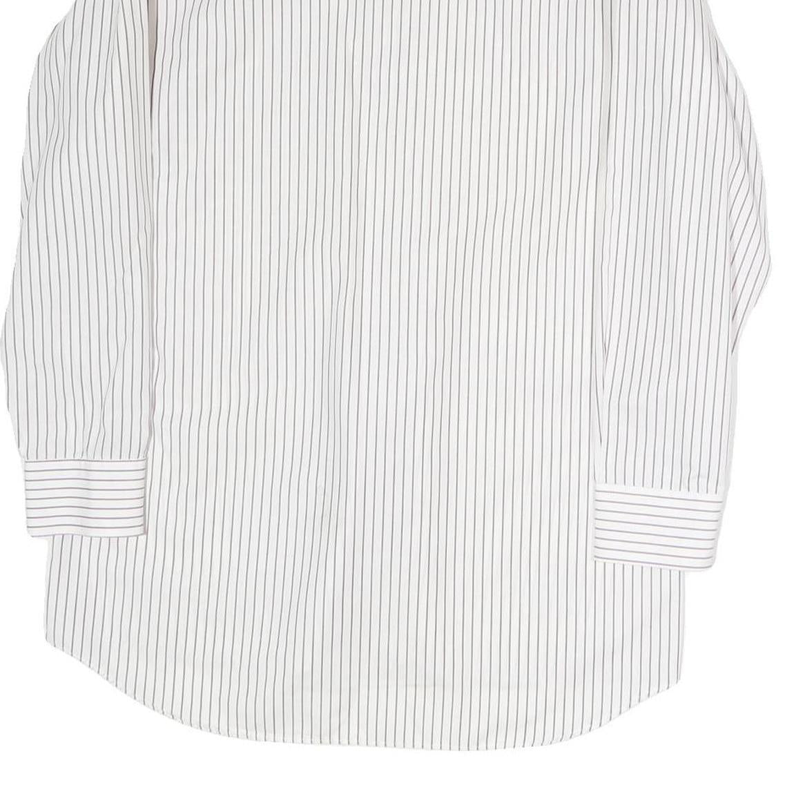 Mens White & Black Striped Cotton Blend Shirt L Classic Long Sleeve Button Shirt