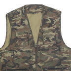 Mens Green Camouflage Cotton Zip Jacket Vest M Utility Pocket Outdoor Casual