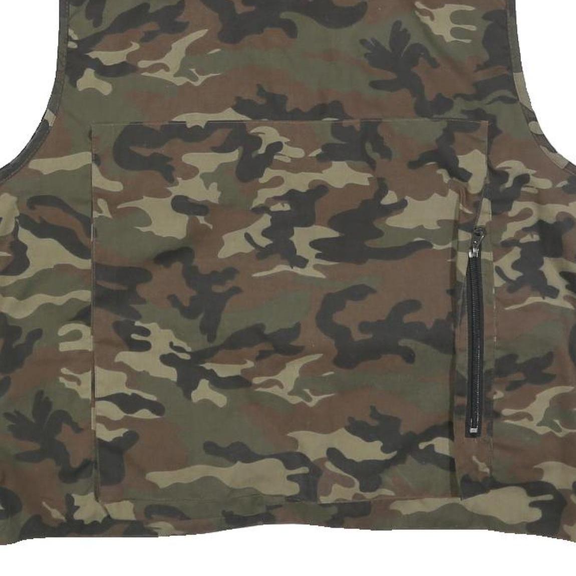 Mens Green Camouflage Cotton Zip Jacket Vest M Utility Pocket Outdoor Casual