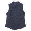 NEXT Womens Navy Sleeveless Shirt Button Neck UK 14 Cotton Blend Top
