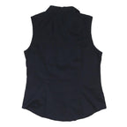 NEXT Womens Navy Sleeveless Shirt Button Neck UK 14 Cotton Blend Top
