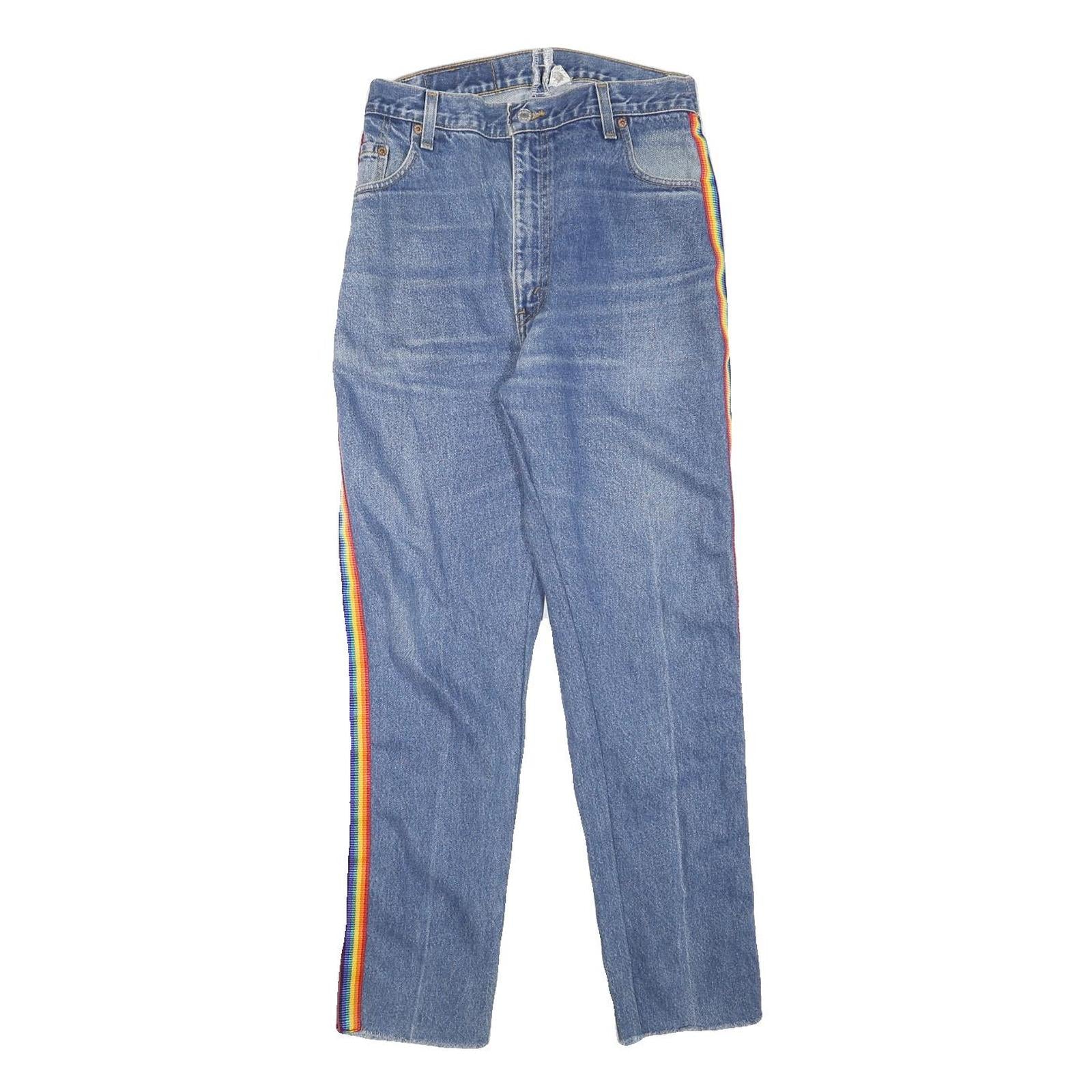 LEVI'S Womens Jeans Blue Slim Straight Denim Light W26 L28 Rainbow Trim