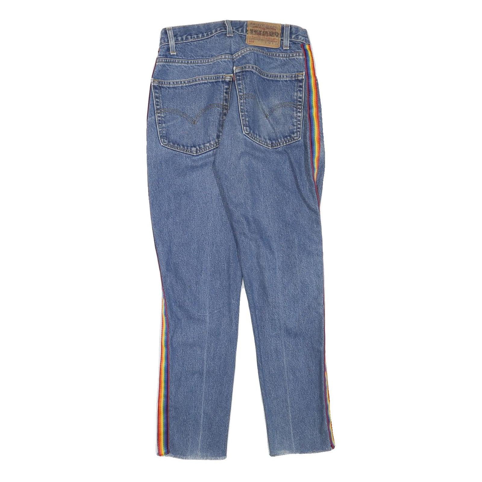 LEVI'S Womens Jeans Blue Slim Straight Denim Light W26 L28 Rainbow Trim