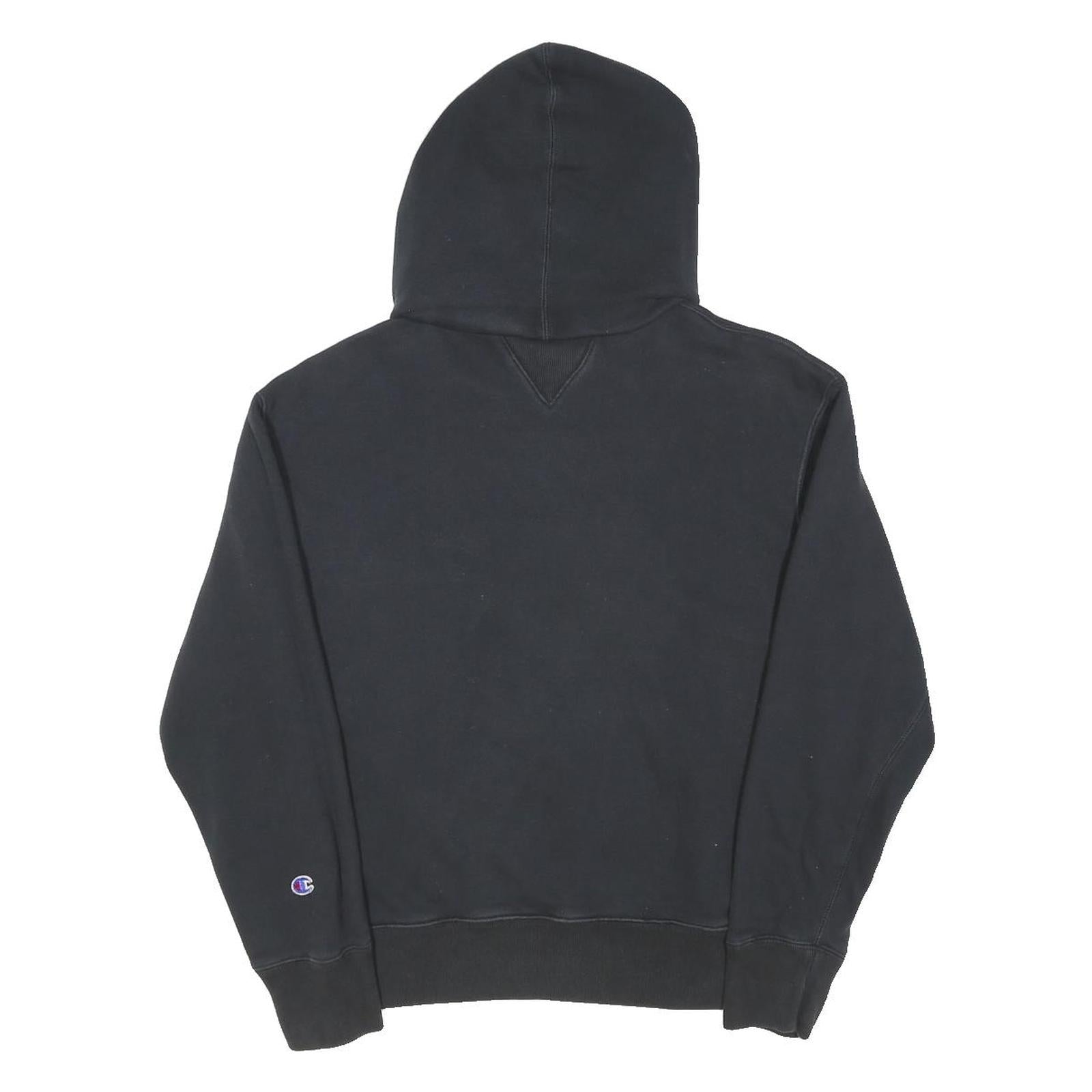 CHAMPION Mens Black Cotton Blend Pullover Hoodie L Embroidered Logo Spellout