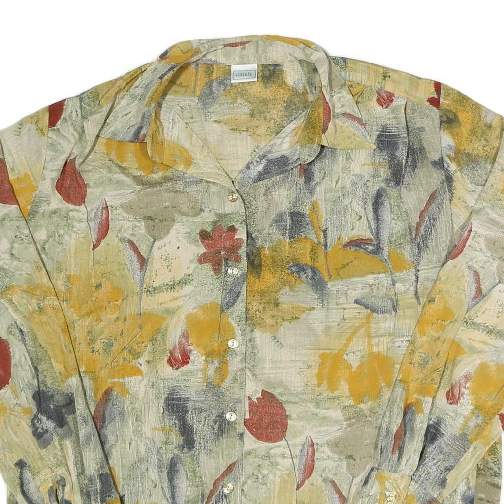 CANDA Womens Beige Floral Shirt Long Sleeve Collared XL Button Closure