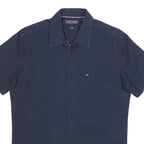 TOMMY HILFIGER Mens Navy Blue Cotton Blend Shirt M Casual Button Front Short