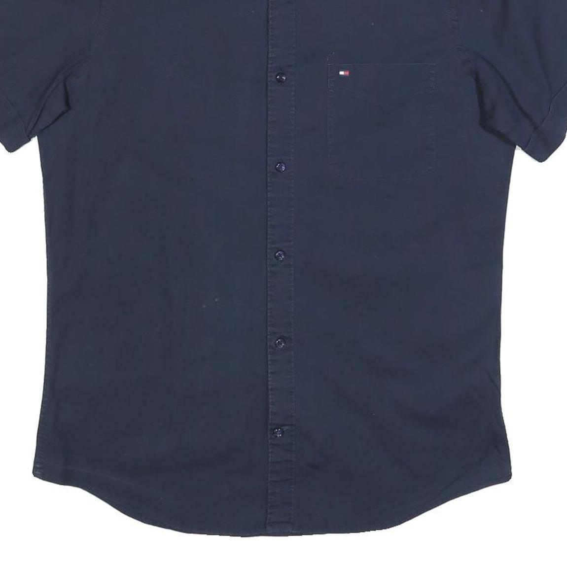 TOMMY HILFIGER Mens Navy Blue Cotton Blend Shirt M Casual Button Front Short