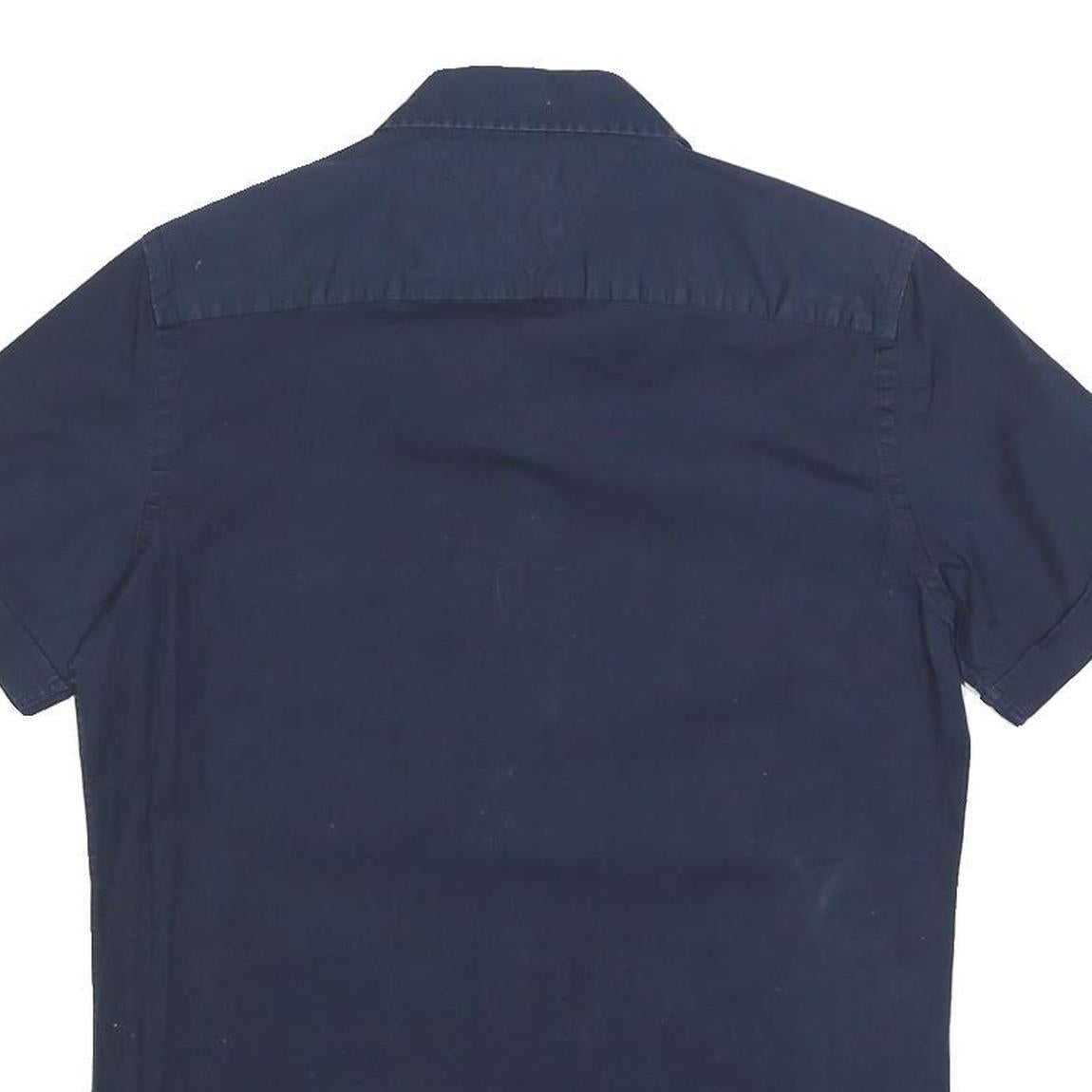 TOMMY HILFIGER Mens Navy Blue Cotton Blend Shirt M Casual Button Front Short