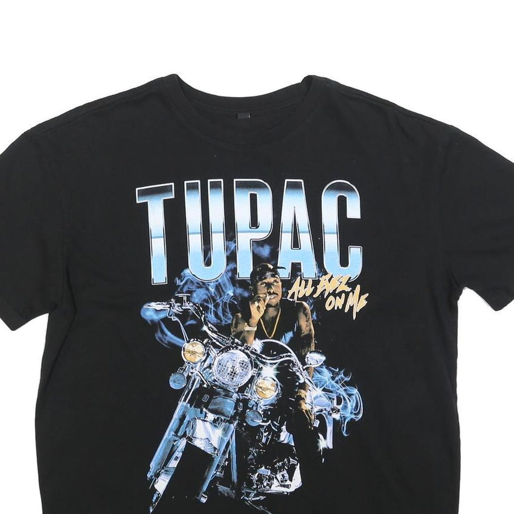 Mens Black Tupac Graphic T-Shirt S Short Sleeve Crew Neck Music Print
