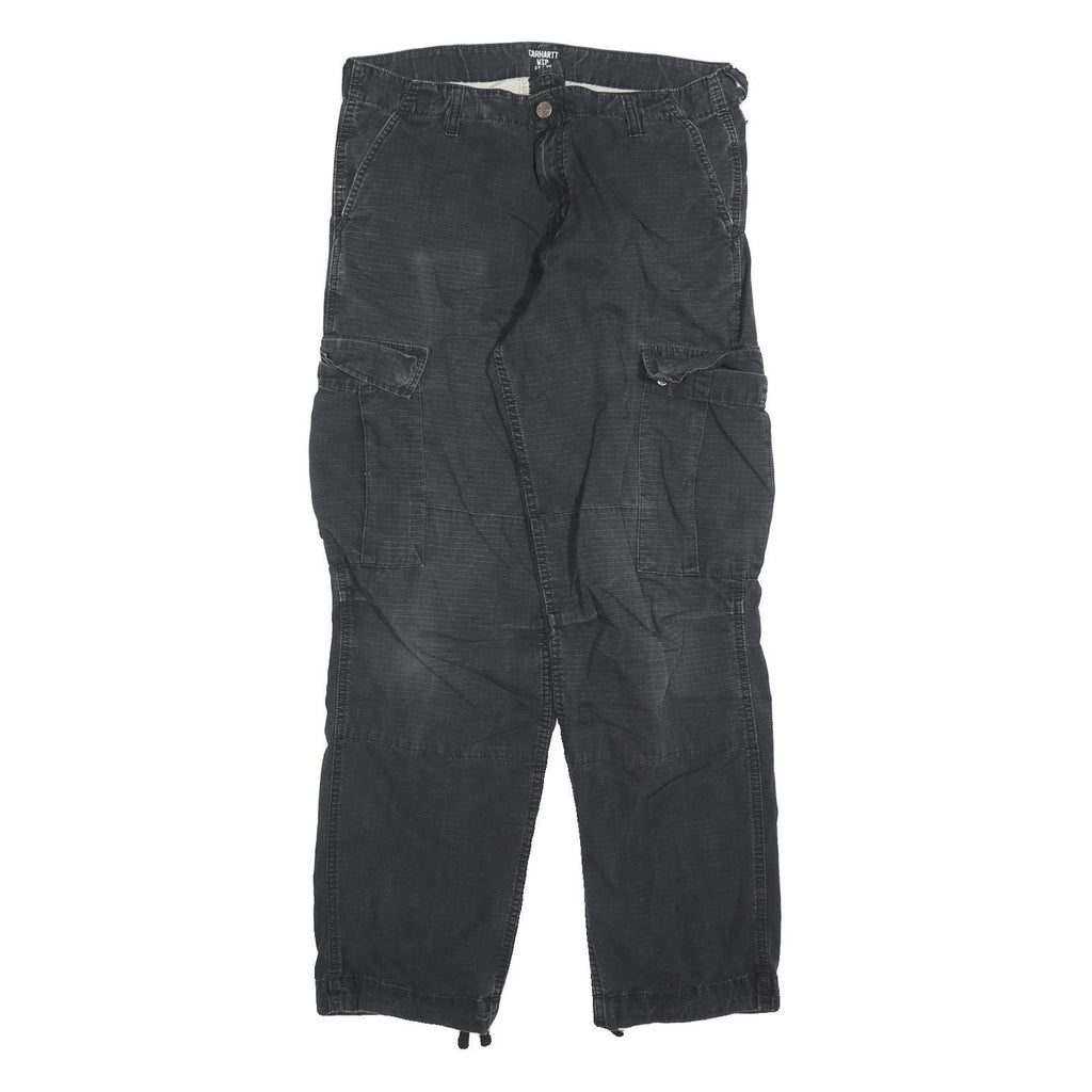 CARHARTT Mens Cotton Blend Black Regular Cargo Trousers W33 L32 Durable Workwear