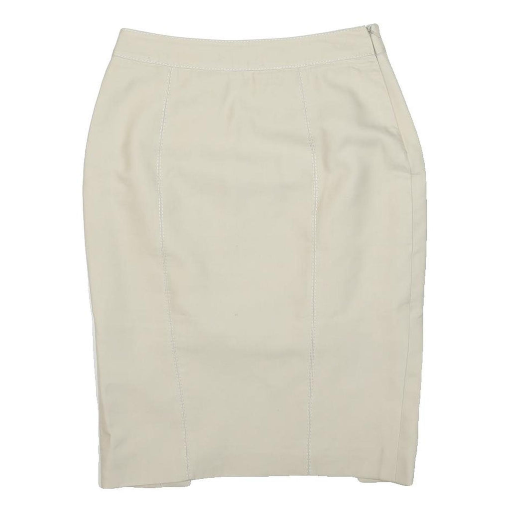 JAEGER Womens Cream Pencil Knee Length Cotton Blend Plain Skirt M Elegant