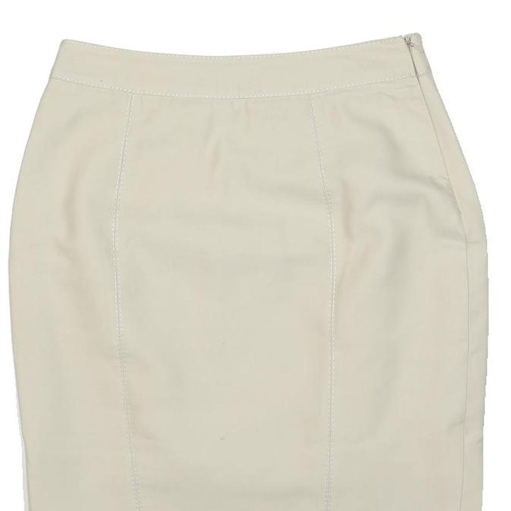JAEGER Womens Cream Pencil Knee Length Cotton Blend Plain Skirt M Elegant