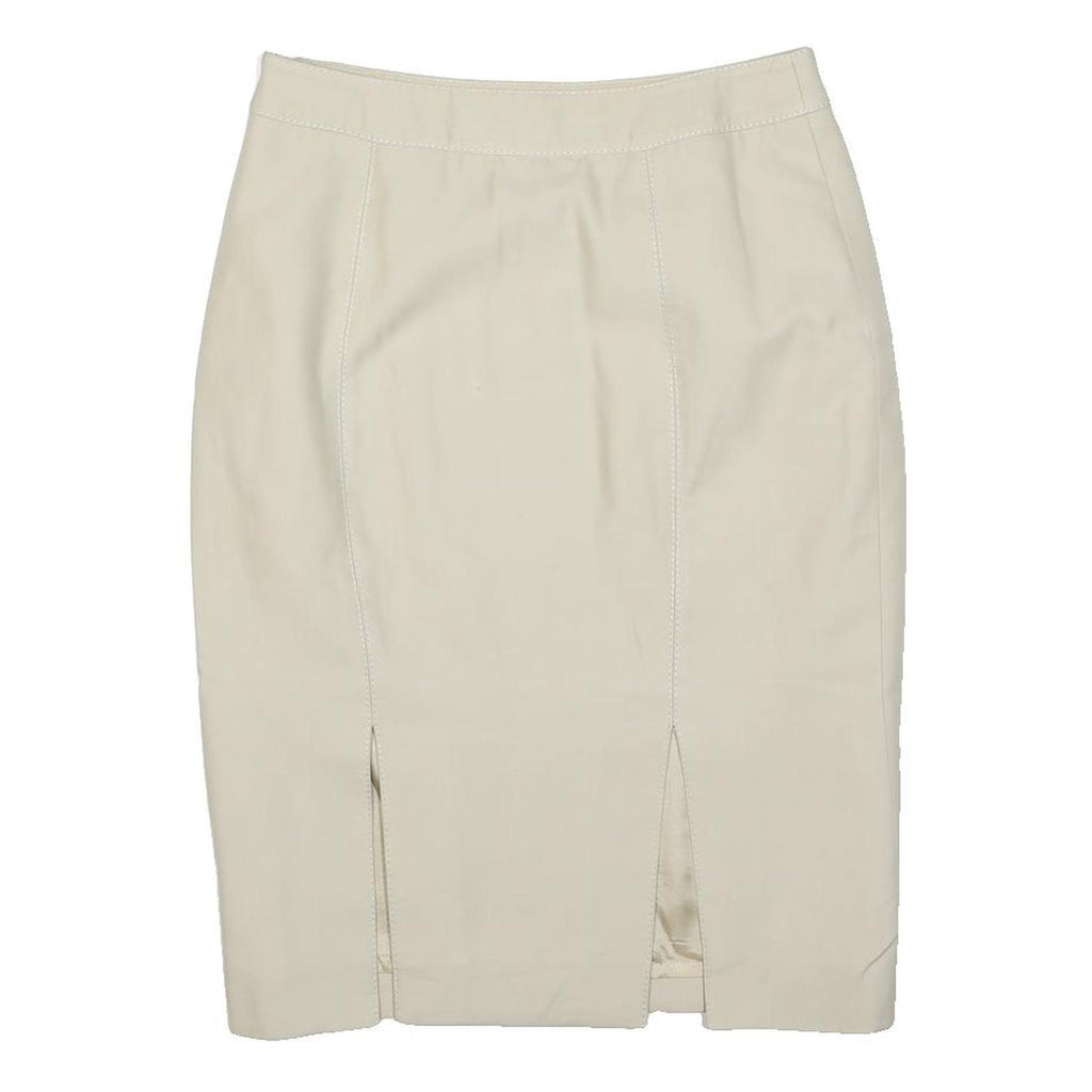JAEGER Womens Cream Pencil Knee Length Cotton Blend Plain Skirt M Elegant