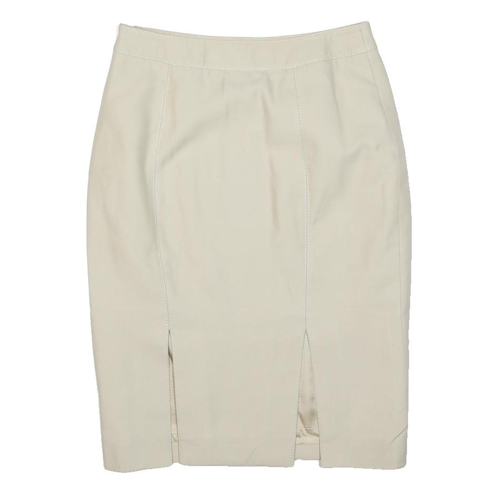JAEGER Womens Cream Pencil Knee Length Cotton Blend Plain Skirt M Elegant
