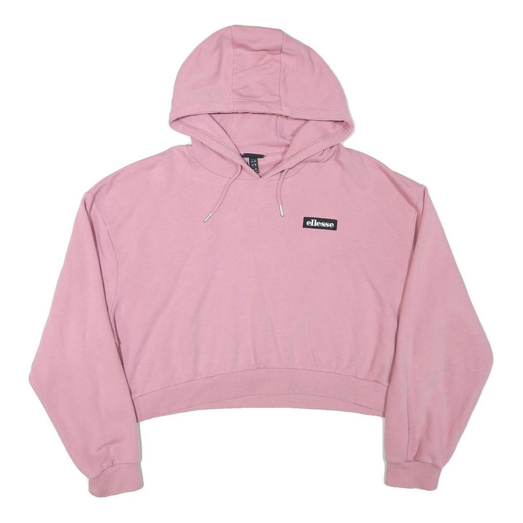 ELLESSE Womens Pink Cropped Hoodie UK 14 Casual Cotton Blend Stylish