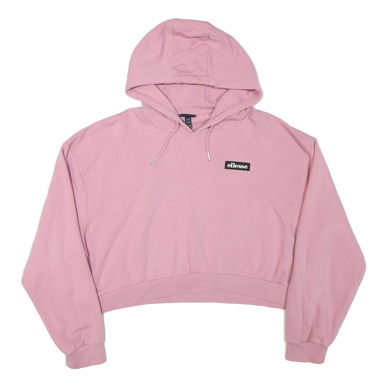 ELLESSE Womens Pink Cropped Hoodie UK 14 Casual Cotton Blend Stylish