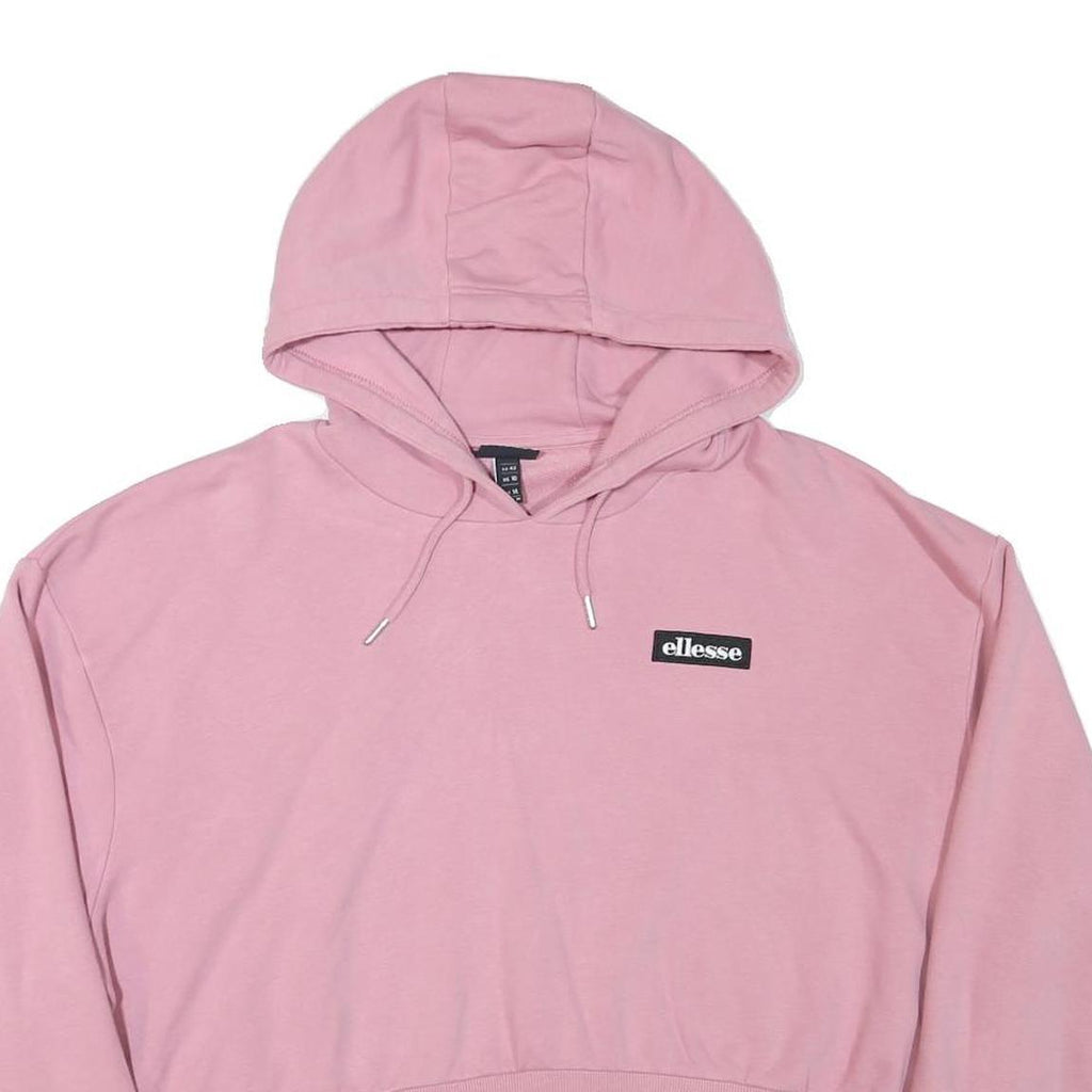 ELLESSE Womens Pink Cropped Hoodie UK 14 Casual Cotton Blend Stylish