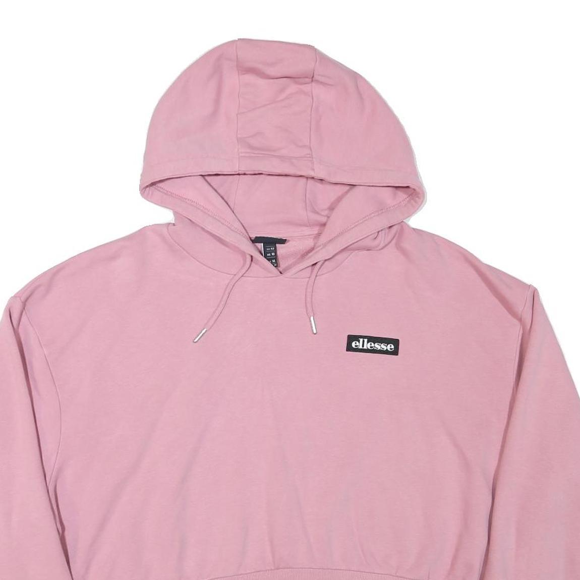 ELLESSE Womens Pink Cropped Hoodie UK 14 Casual Cotton Blend Stylish
