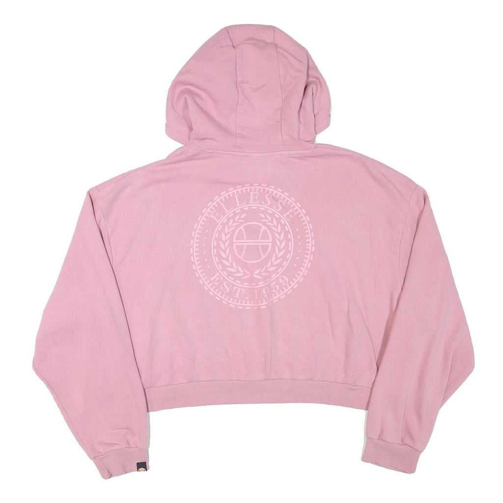 ELLESSE Womens Pink Cropped Hoodie UK 14 Casual Cotton Blend Stylish