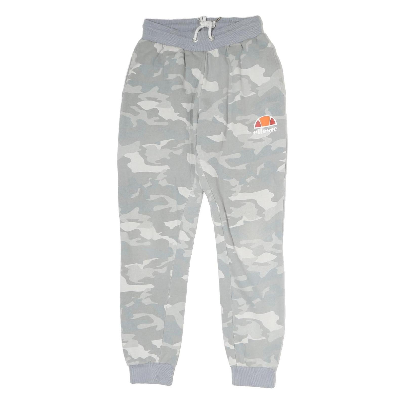 ELLESSE Womens Joggers Grey Camouflage XS W26 L26 Slim Tapered Logo Drawstring
