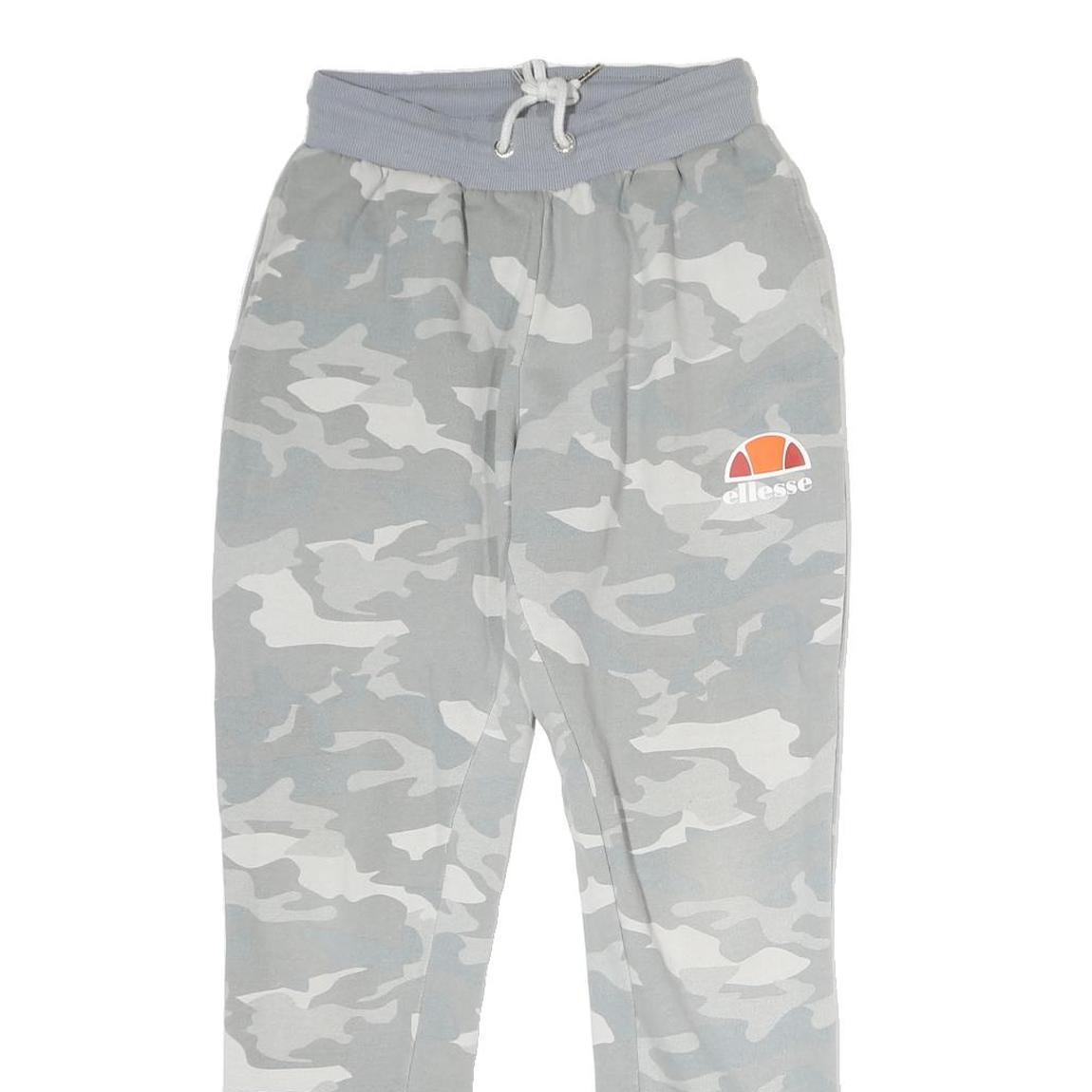 ELLESSE Womens Joggers Grey Camouflage XS W26 L26 Slim Tapered Logo Drawstring