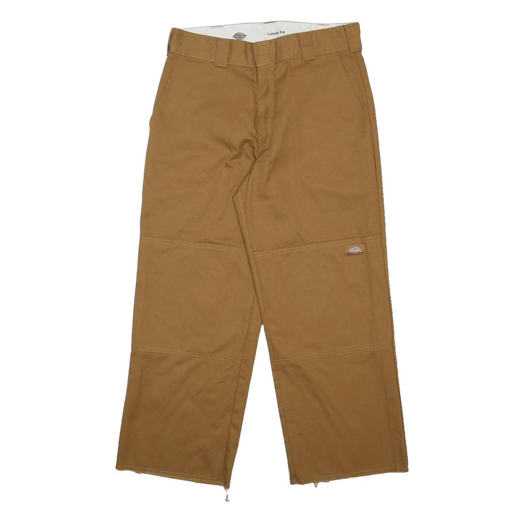 DICKIES Mens Cotton Blend Brown Loose Fit Straight Trousers W30 L27 Workwear