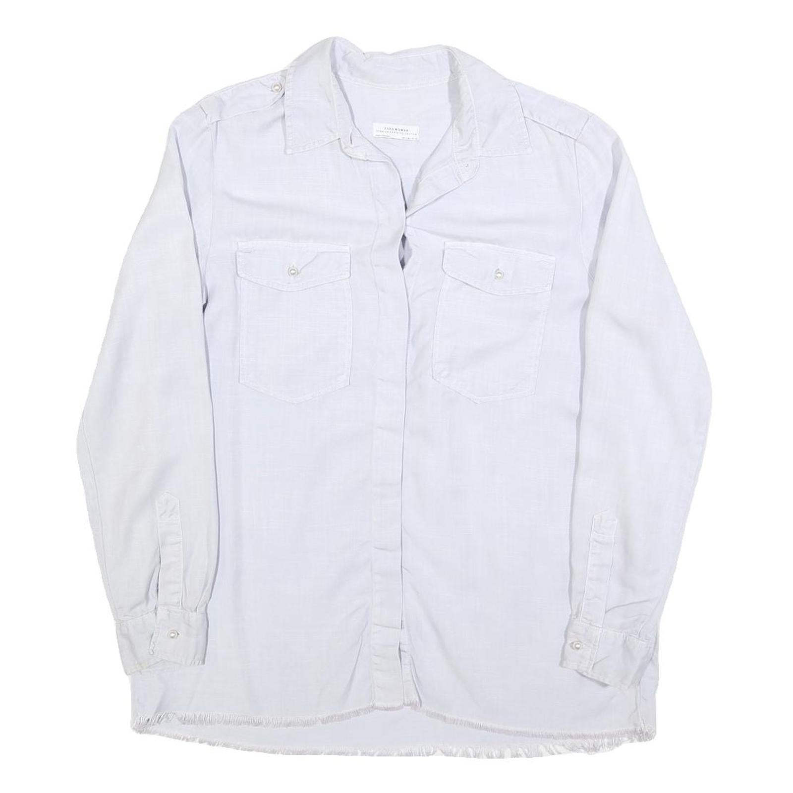 ZARA WOMAN Womens White Cotton Blend Basic Shirt Long Sleeve Collared L Button