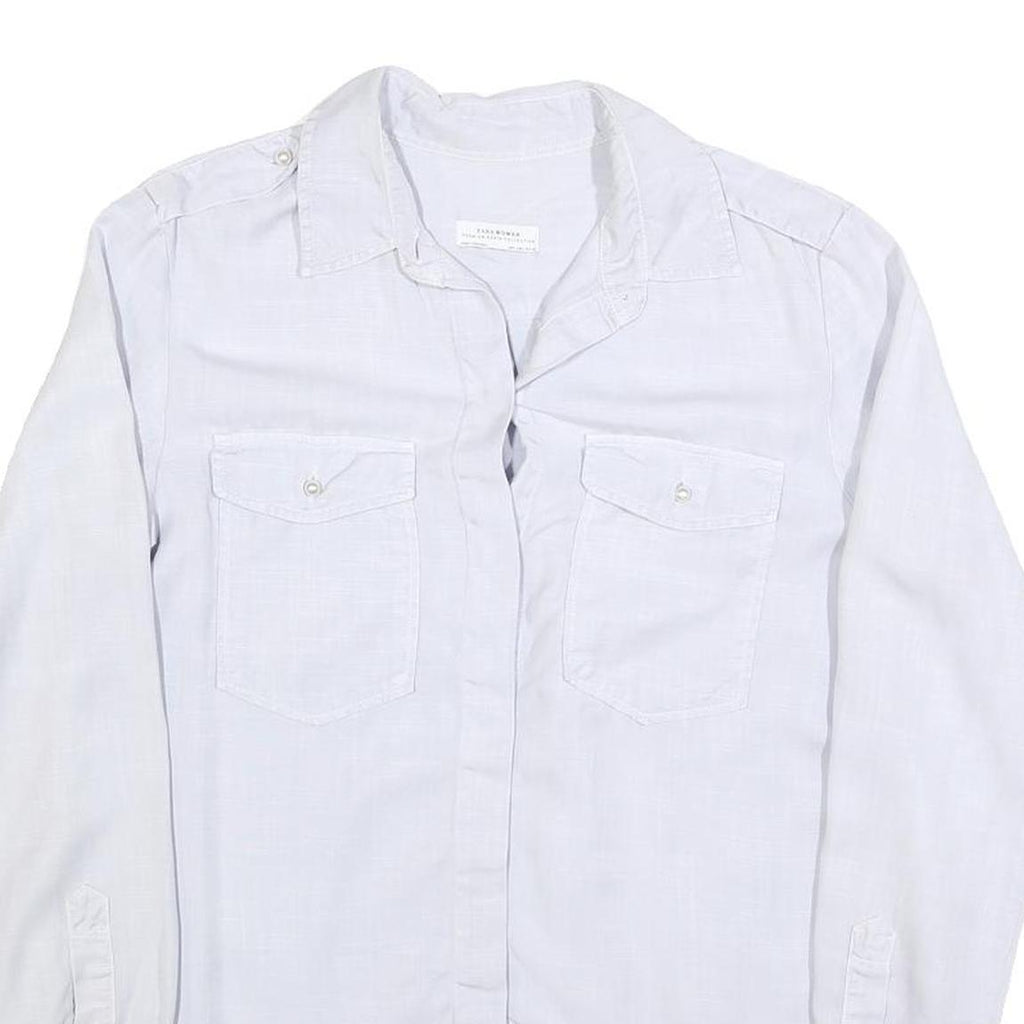 ZARA WOMAN Womens White Cotton Blend Basic Shirt Long Sleeve Collared L Button