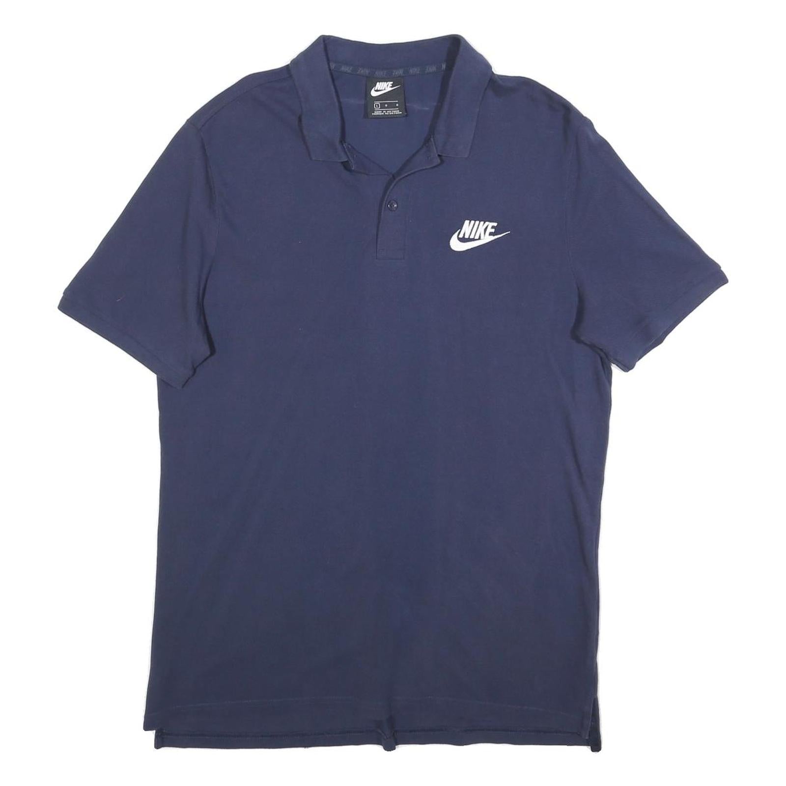 NIKE Mens Navy Blue Short Sleeve Plain L Polo Shirt Cotton Blend Casual