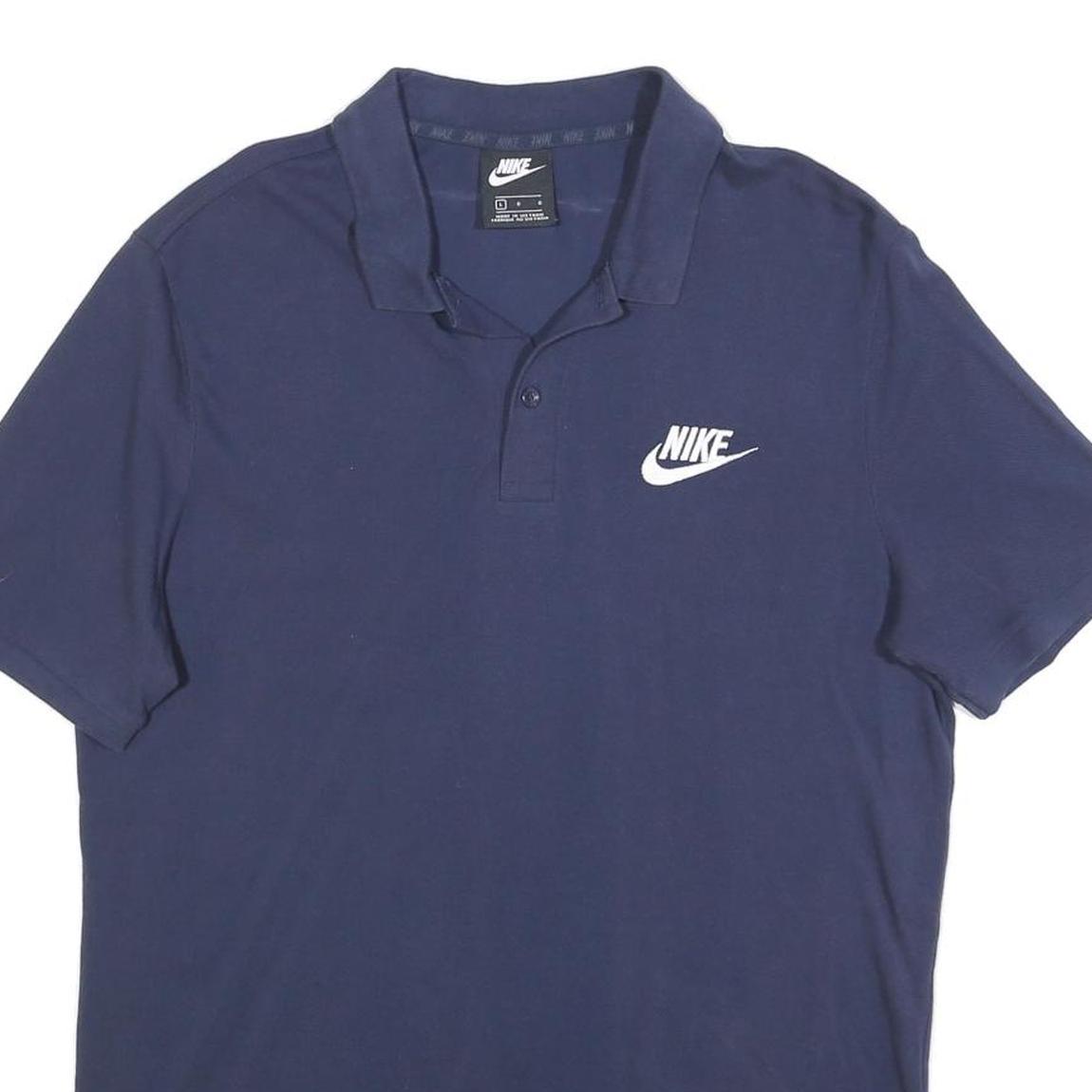 NIKE Mens Navy Blue Short Sleeve Plain L Polo Shirt Cotton Blend Casual