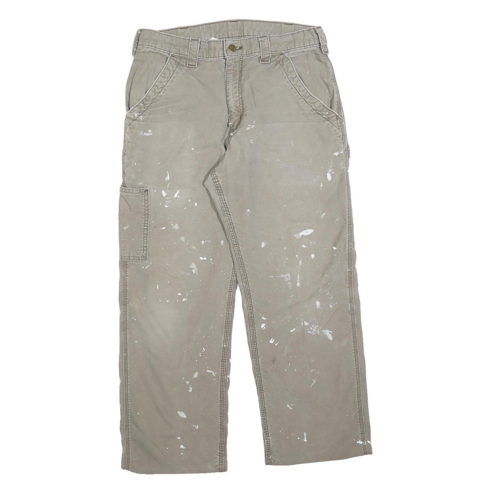 CARHARTT Mens Relaxed Beige Cotton Blend Trousers W32 L26 Workwear Zip Pocket