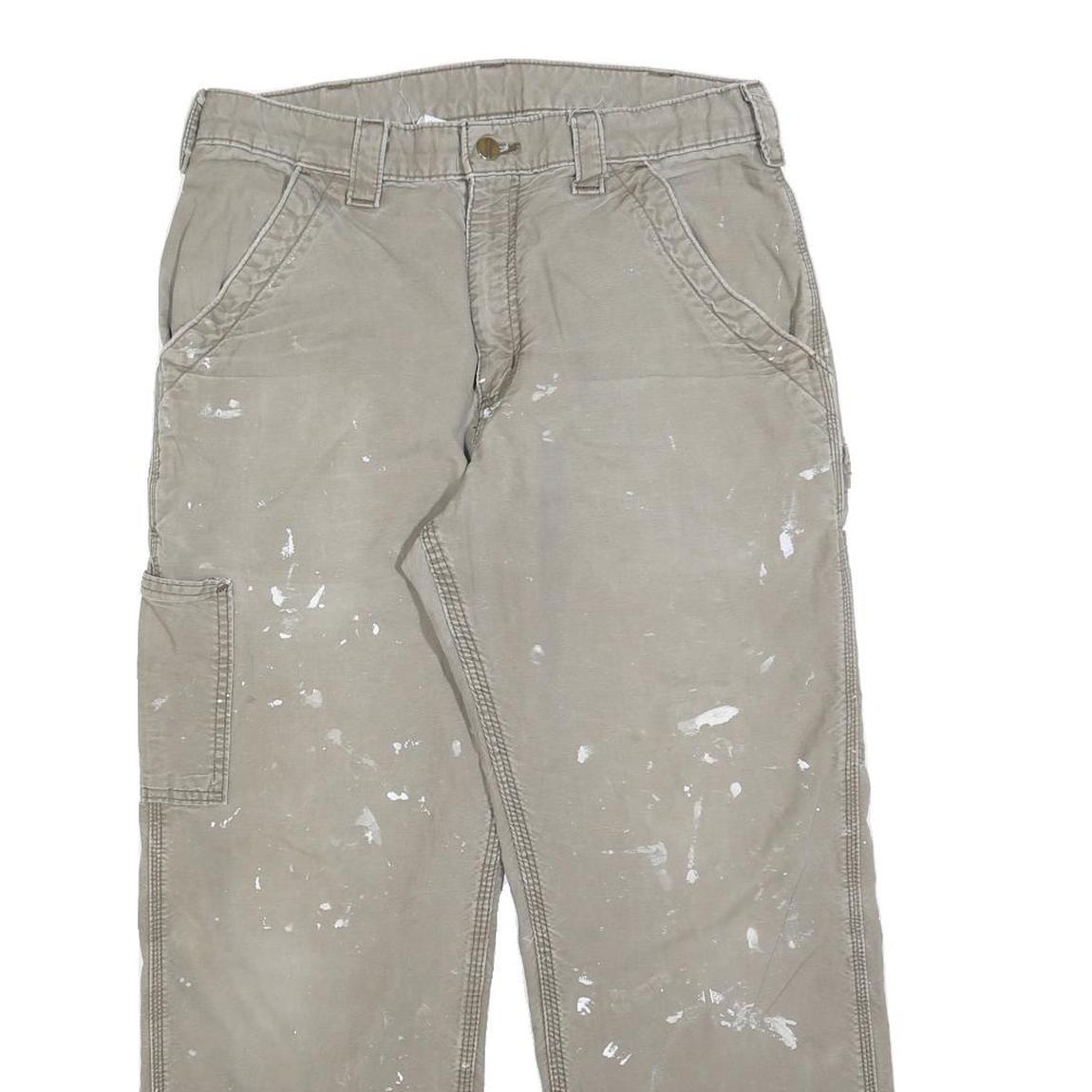 CARHARTT Mens Relaxed Beige Cotton Blend Trousers W32 L26 Workwear Zip Pocket
