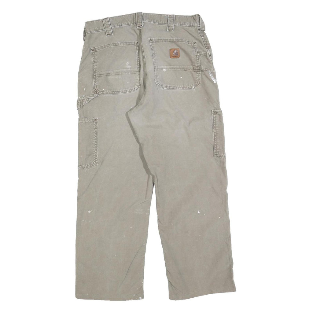 CARHARTT Mens Relaxed Beige Cotton Blend Trousers W32 L26 Workwear Zip Pocket