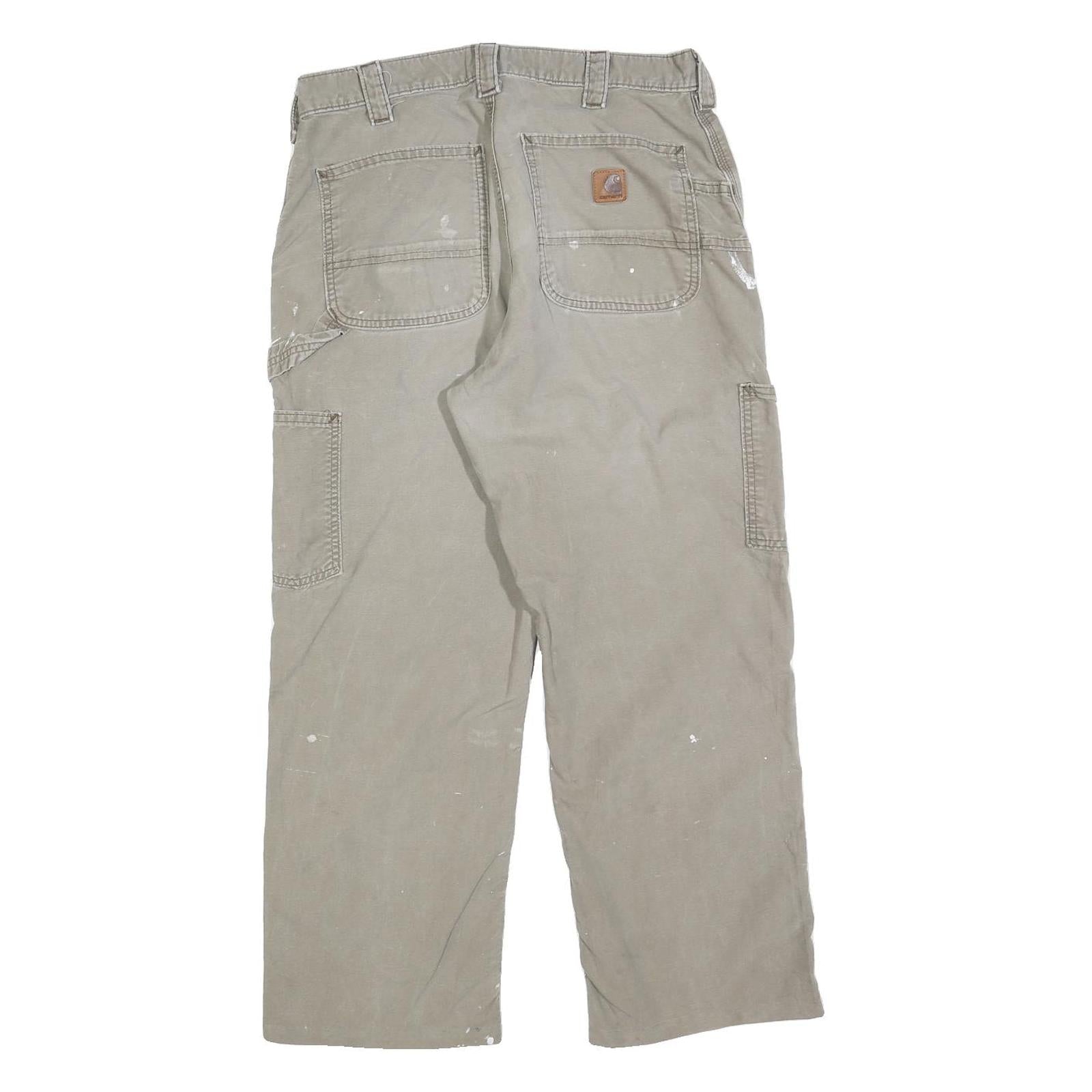 CARHARTT Mens Relaxed Beige Cotton Blend Trousers W32 L26 Workwear Zip Pocket