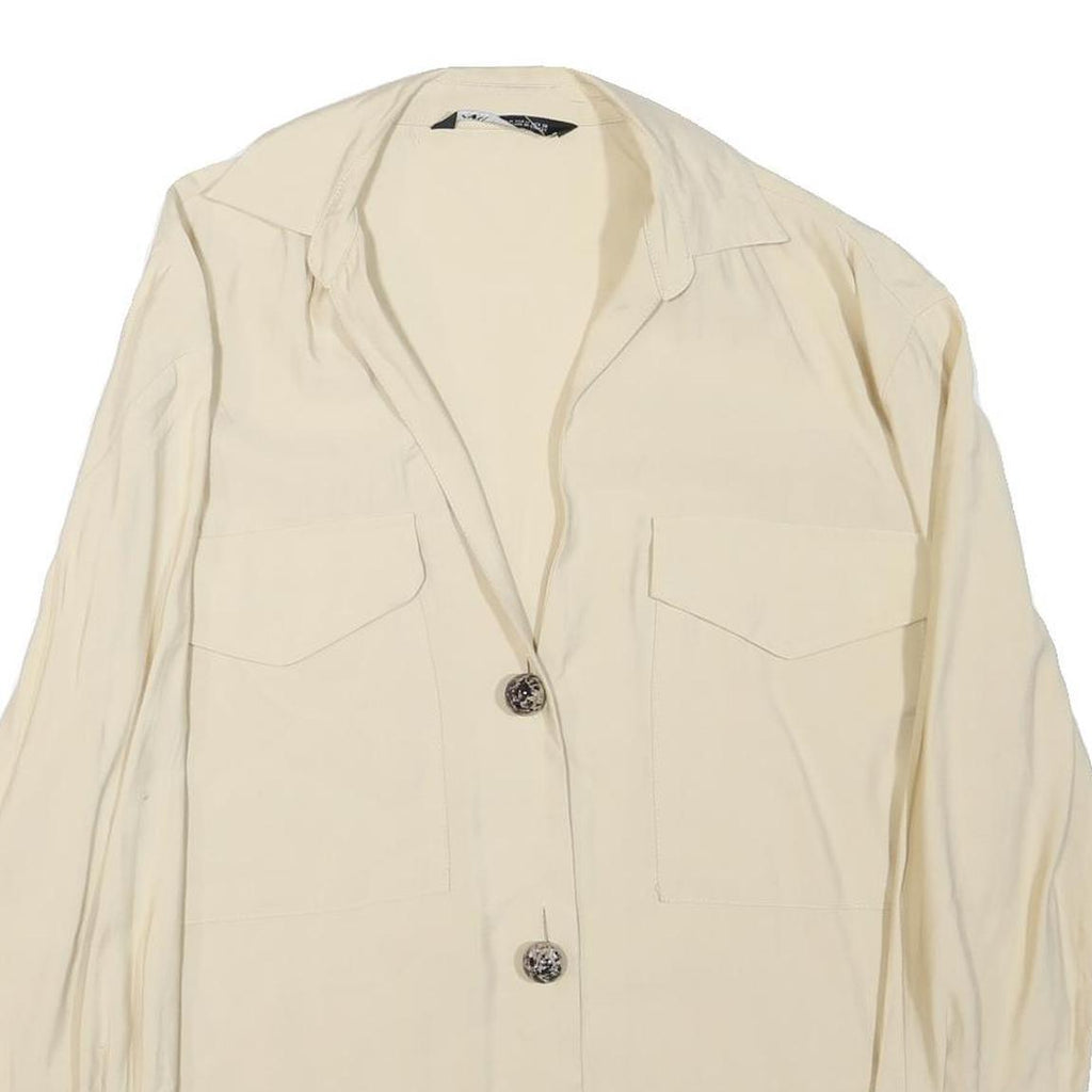 ZARA Womens Cream Cotton Blend Shirt Long Sleeve Collared M Classic Button