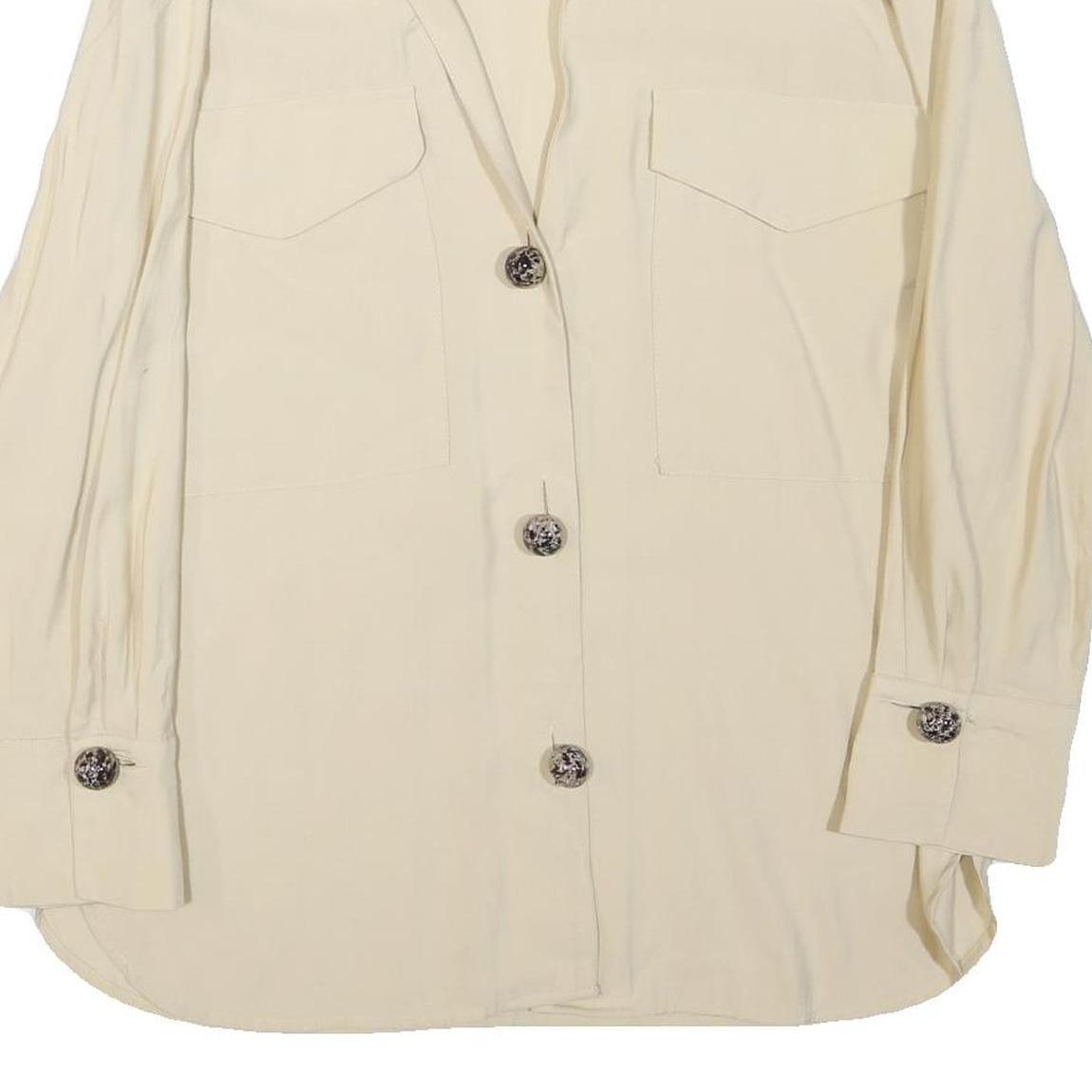 ZARA Womens Cream Cotton Blend Shirt Long Sleeve Collared M Classic Button
