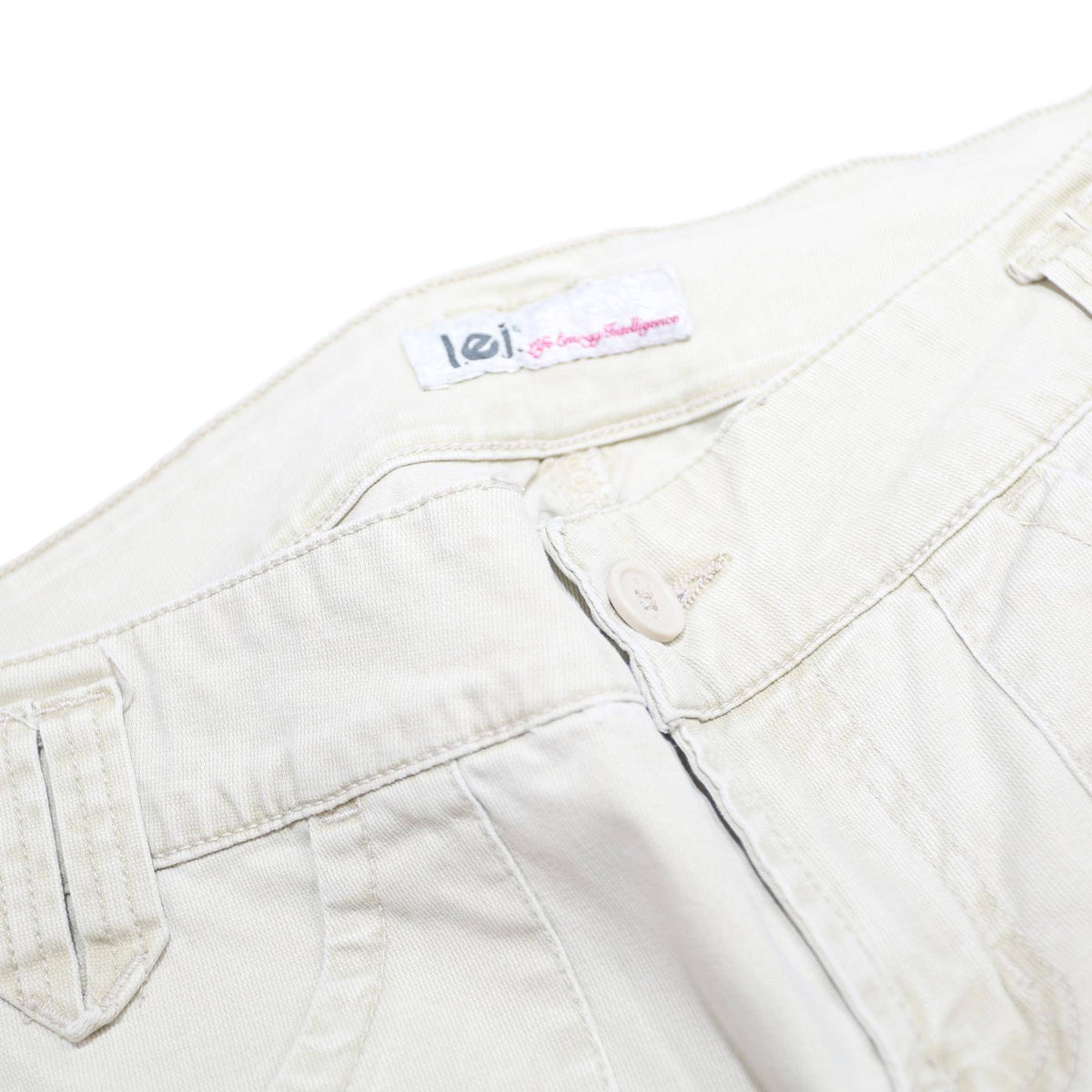 LEI Womens Cotton Blend Beige Regular Fit Straight Leg Trousers W30 L31 Casual