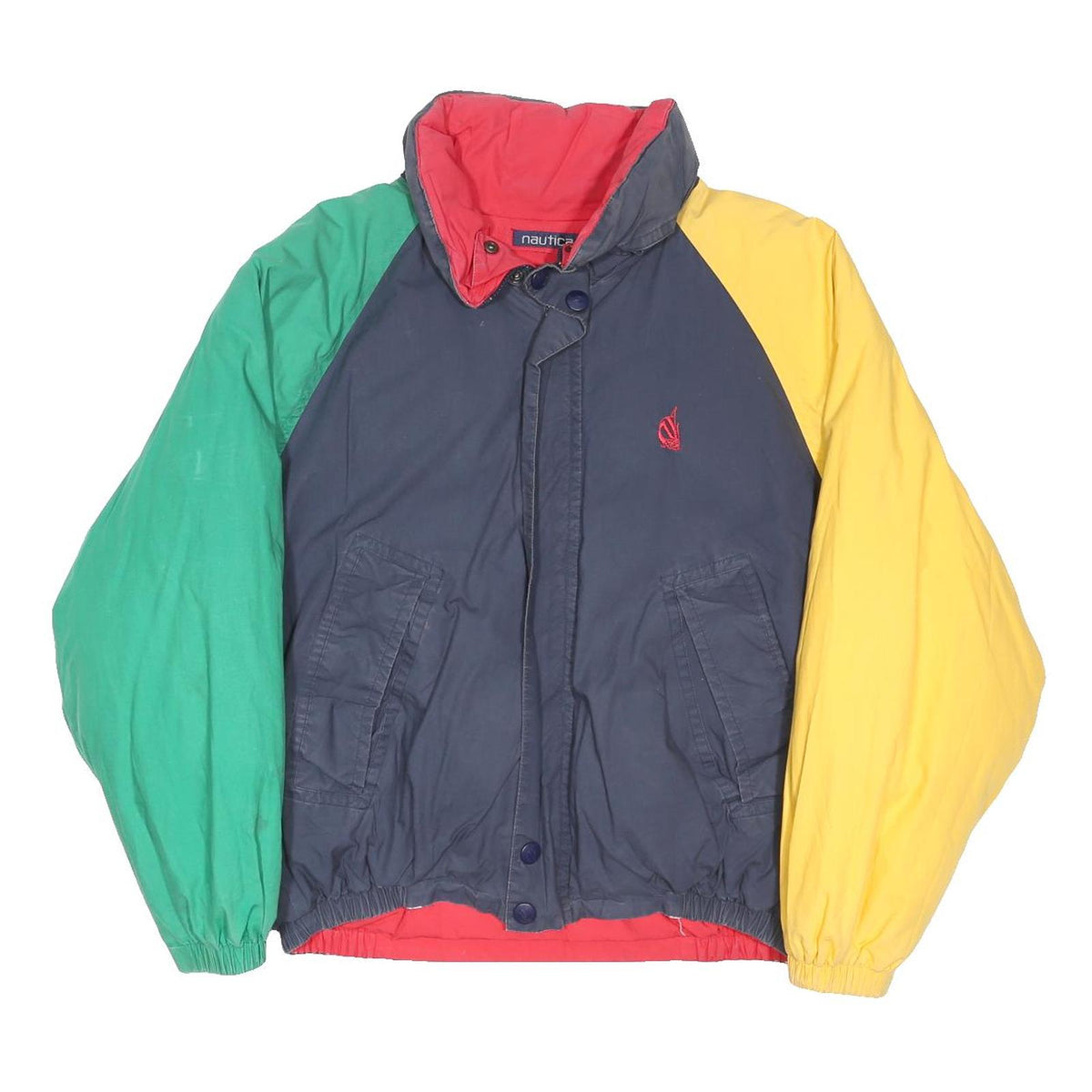 NAUTICA Mens Blue Green & Yellow Colourblock Outdoor Jacket L Polyester Blend