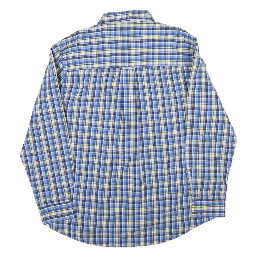 CHAPS Mens Blue & Yellow Check Shirt L Easy Care Long Sleeve Button Down Fit