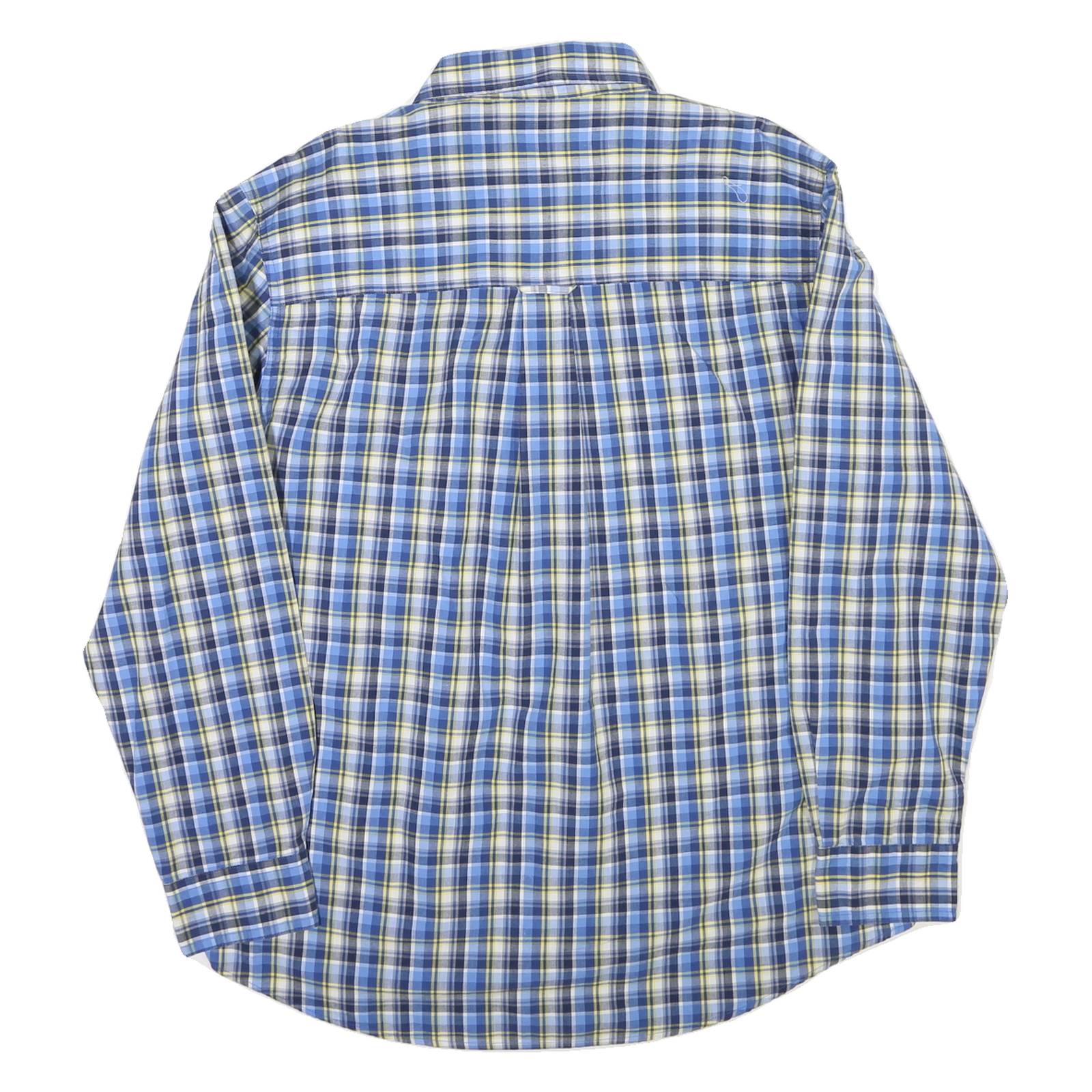 CHAPS Mens Blue & Yellow Check Shirt L Easy Care Long Sleeve Button Down Fit