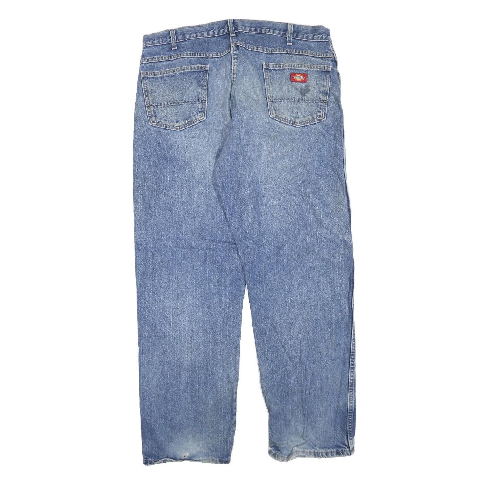 DICKIES Mens Regular Fit Blue Denim Jeans W40 L32 Cotton Blend Zip Closure