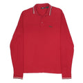 FILA Mens Red Long Sleeve Plain Polo Shirt L Cotton Classic Fit
