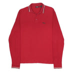 FILA Mens Red Long Sleeve Plain Polo Shirt L Cotton Classic Fit