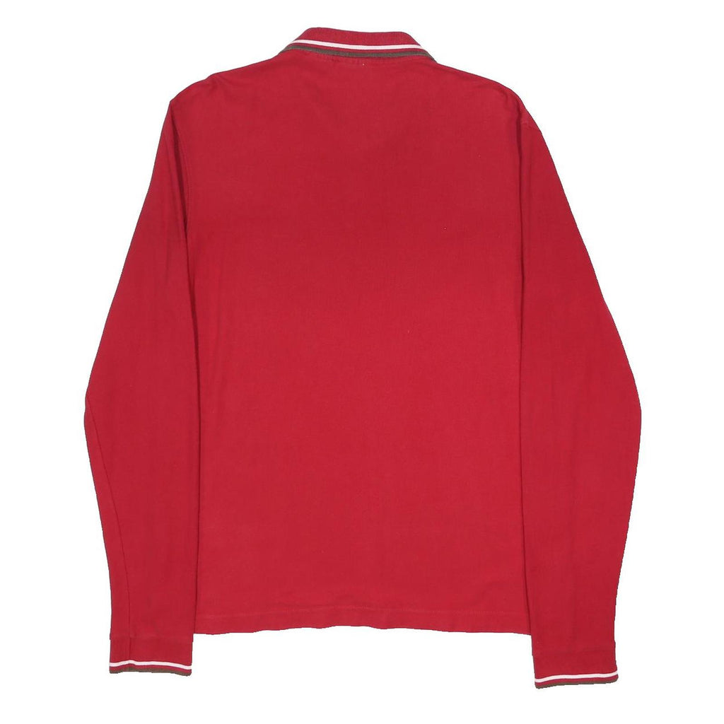 FILA Mens Red Long Sleeve Plain Polo Shirt L Cotton Classic Fit