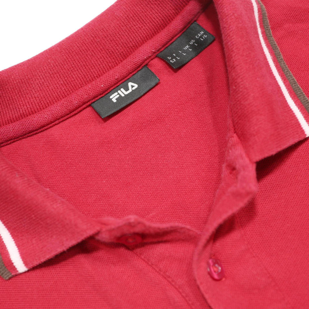 FILA Mens Red Long Sleeve Plain Polo Shirt L Cotton Classic Fit
