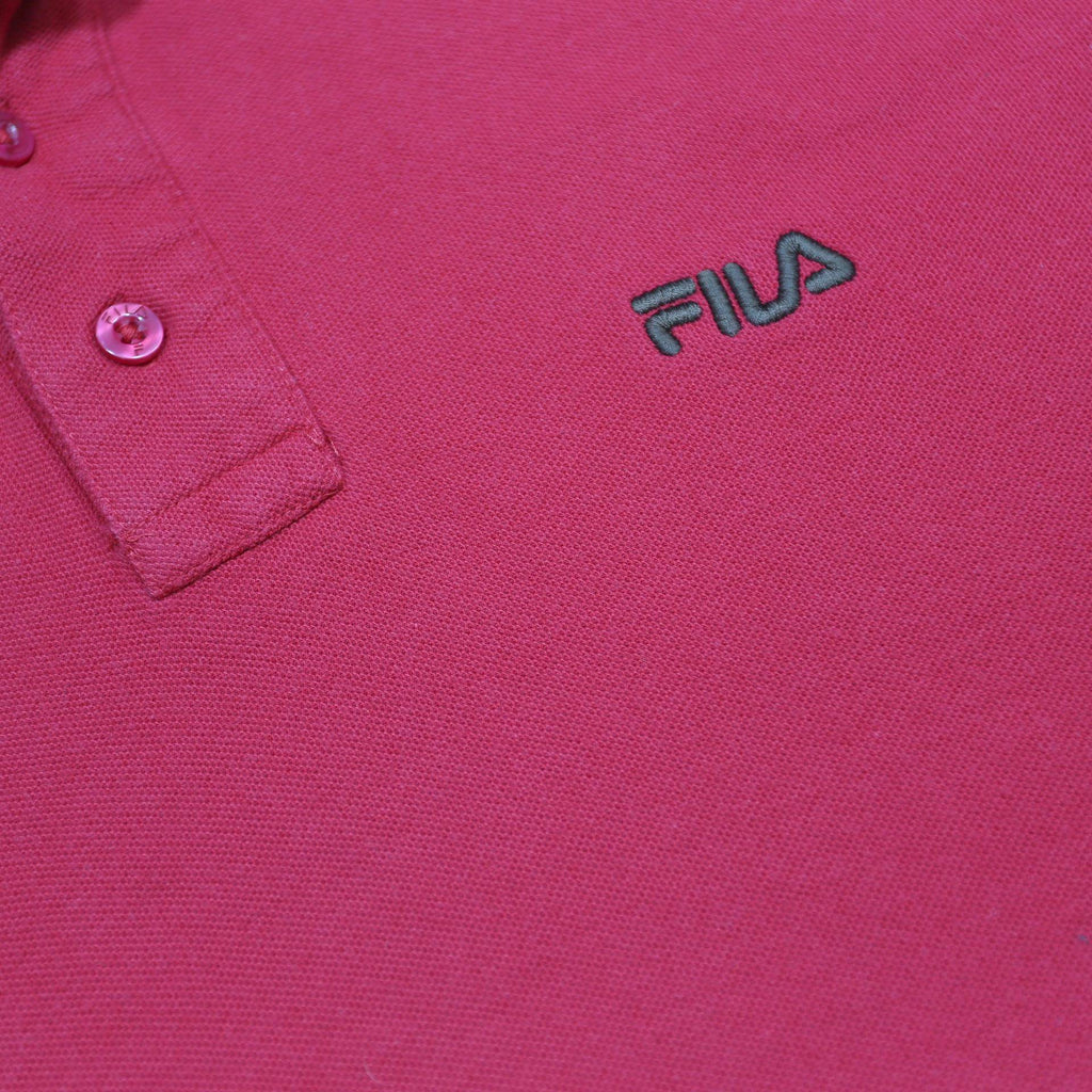 FILA Mens Red Long Sleeve Plain Polo Shirt L Cotton Classic Fit