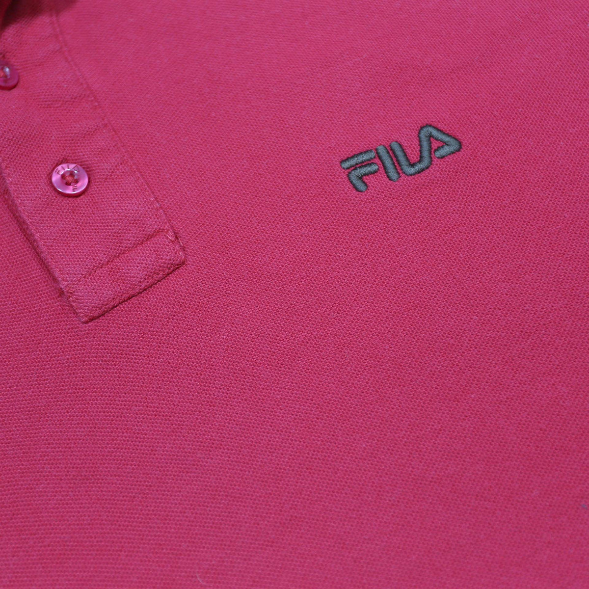 FILA Mens Red Long Sleeve Plain Polo Shirt L Cotton Classic Fit