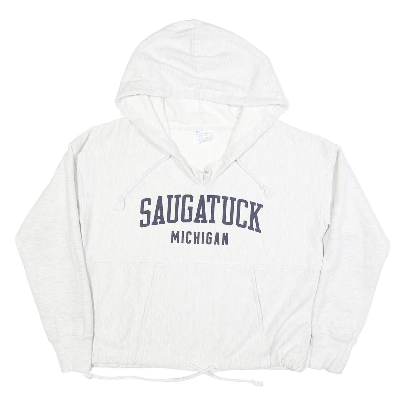 CHAMPION REVERSE WEAVE Womens White Saugatuck Michigan Pullover Hoodie M Cotton